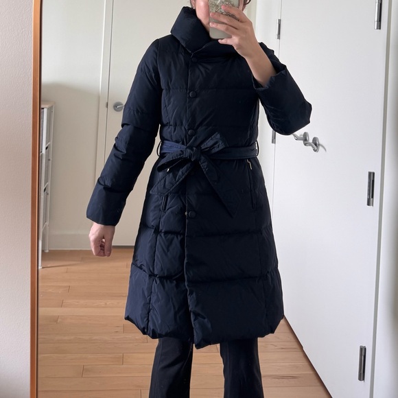 Made in Japan Luxury Navy Puffer Down Coat with Belt - Italian Fabric - Size XS - Picture 2 of 11
